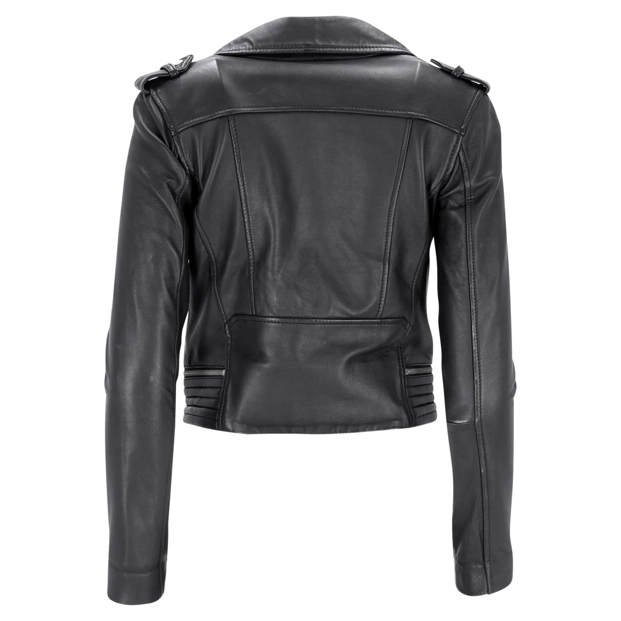 Maje Maya Biker Jacket with Quilt Detail in Black Leather