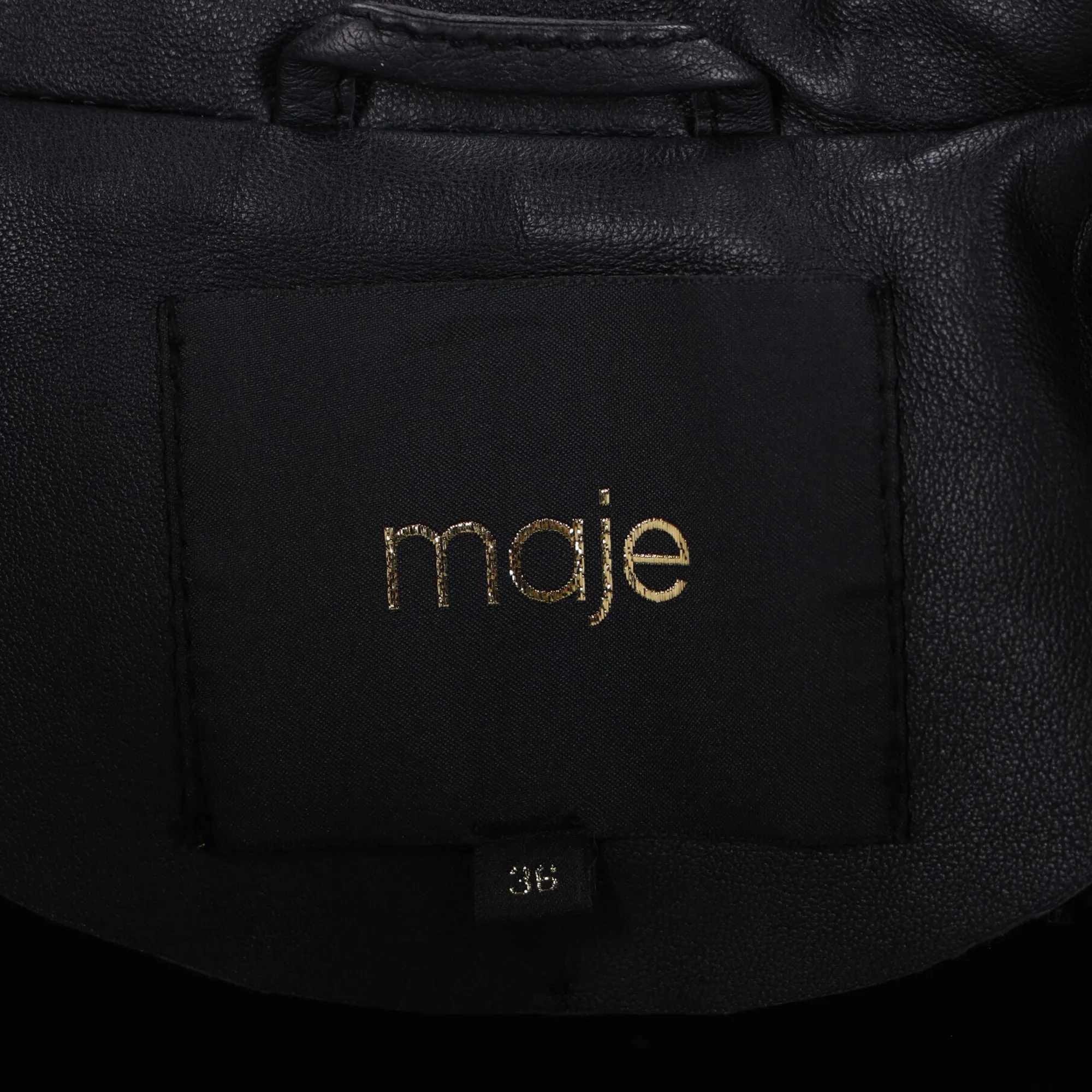 Maje Maya Biker Jacket with Quilt Detail in Black Leather