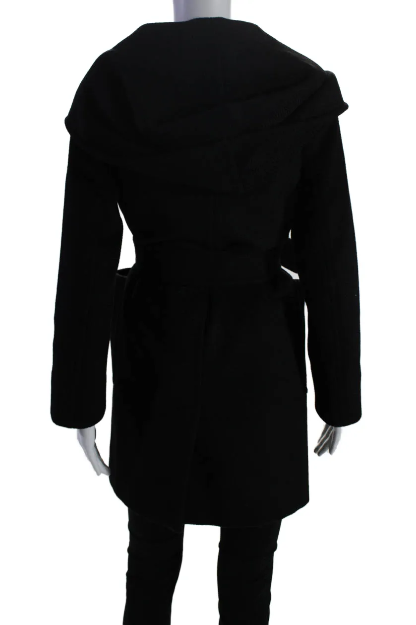 Max Mara Womens Long Sleeve Belted Collared V Neck Camel Coat Black
