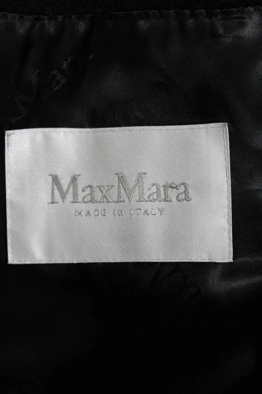 Max Mara Womens Long Sleeve Belted Collared V Neck Camel Coat Black