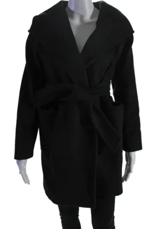 Max Mara Womens Long Sleeve Belted Collared V Neck Camel Coat Black