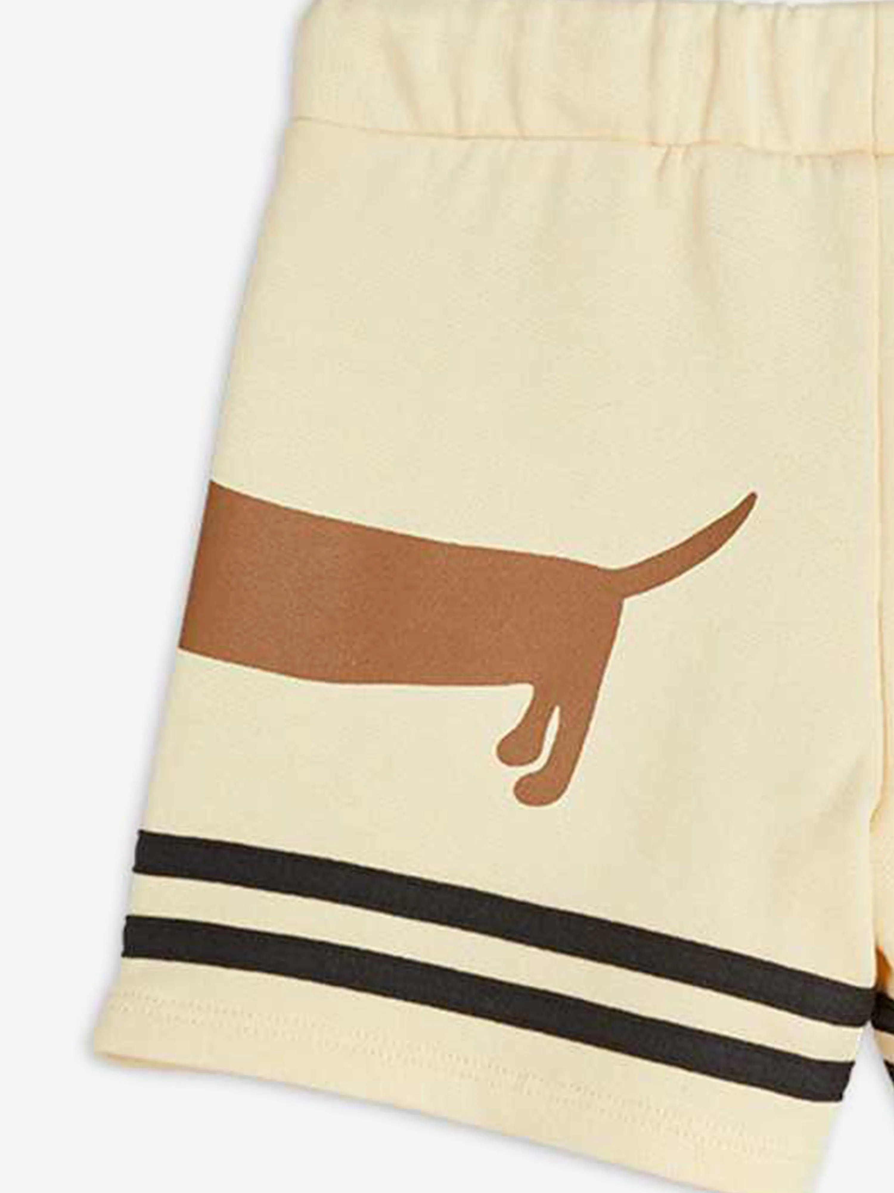 Mini Rodini Boys Dog Striped Sweat Shorts in Beige