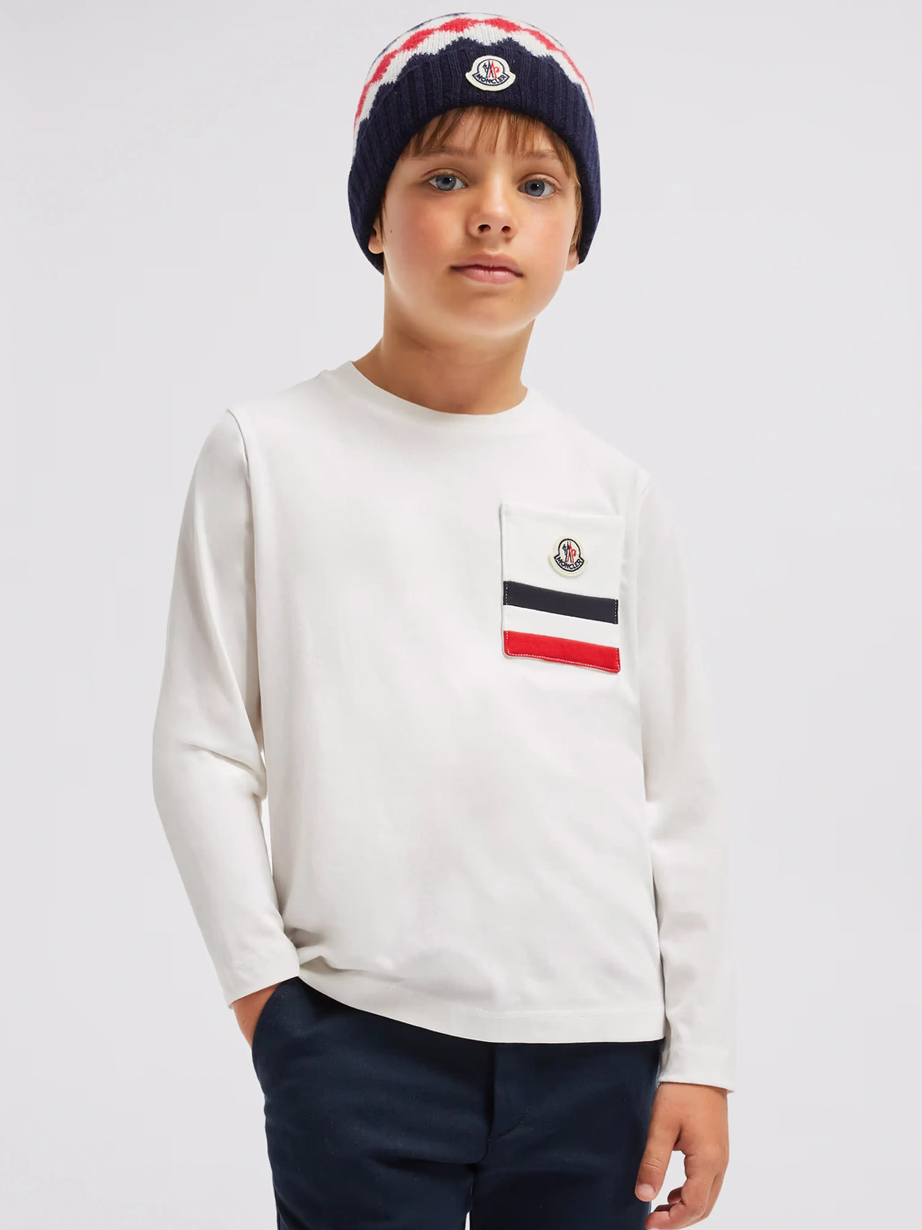 Moncler Enfant Boys Long Sleeve Logo T-Shirt in White
