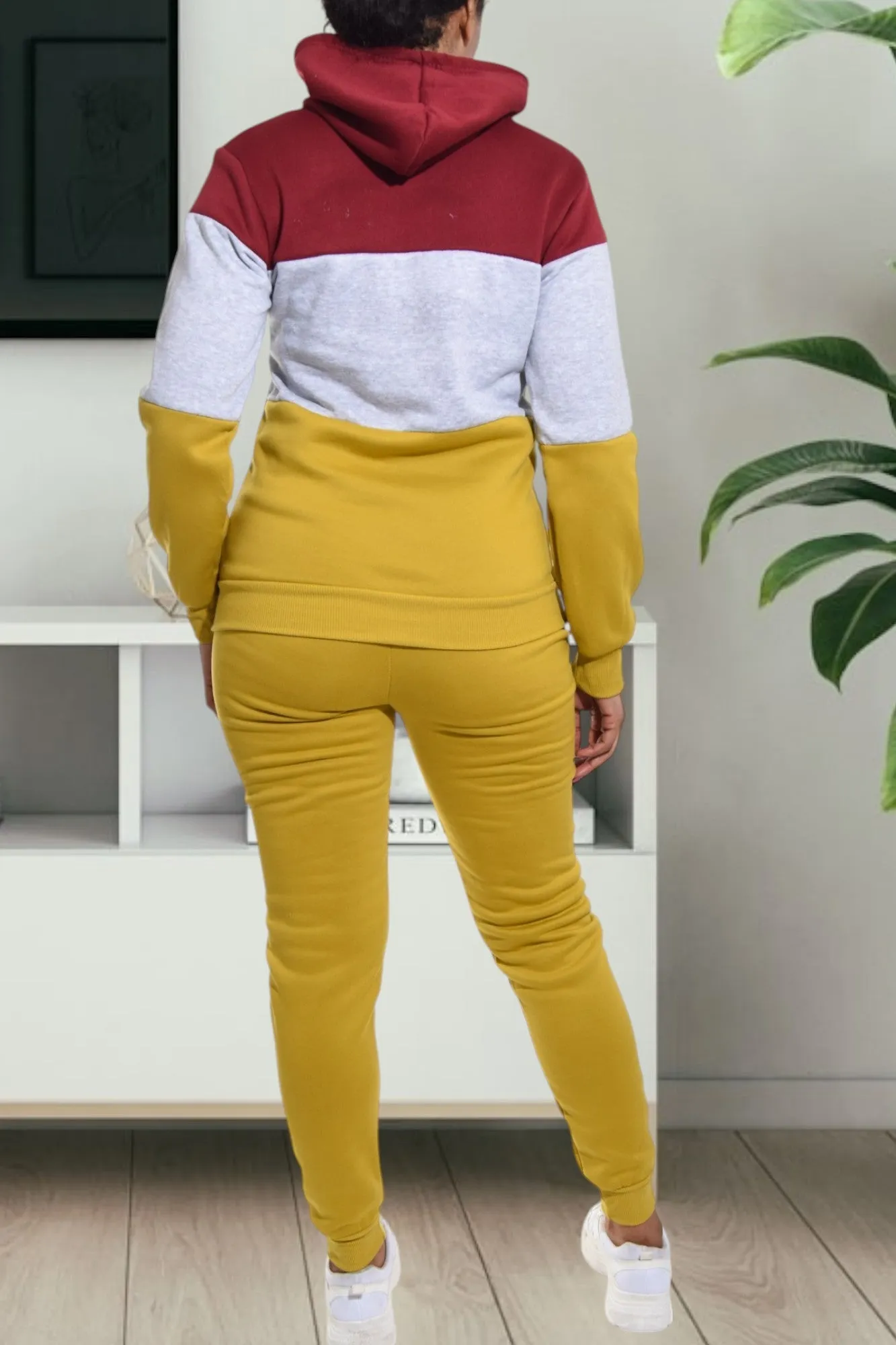 Mustard Color Block Fleece Tracksuit