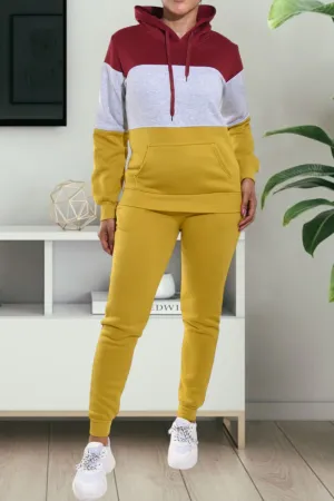 Mustard Color Block Fleece Tracksuit