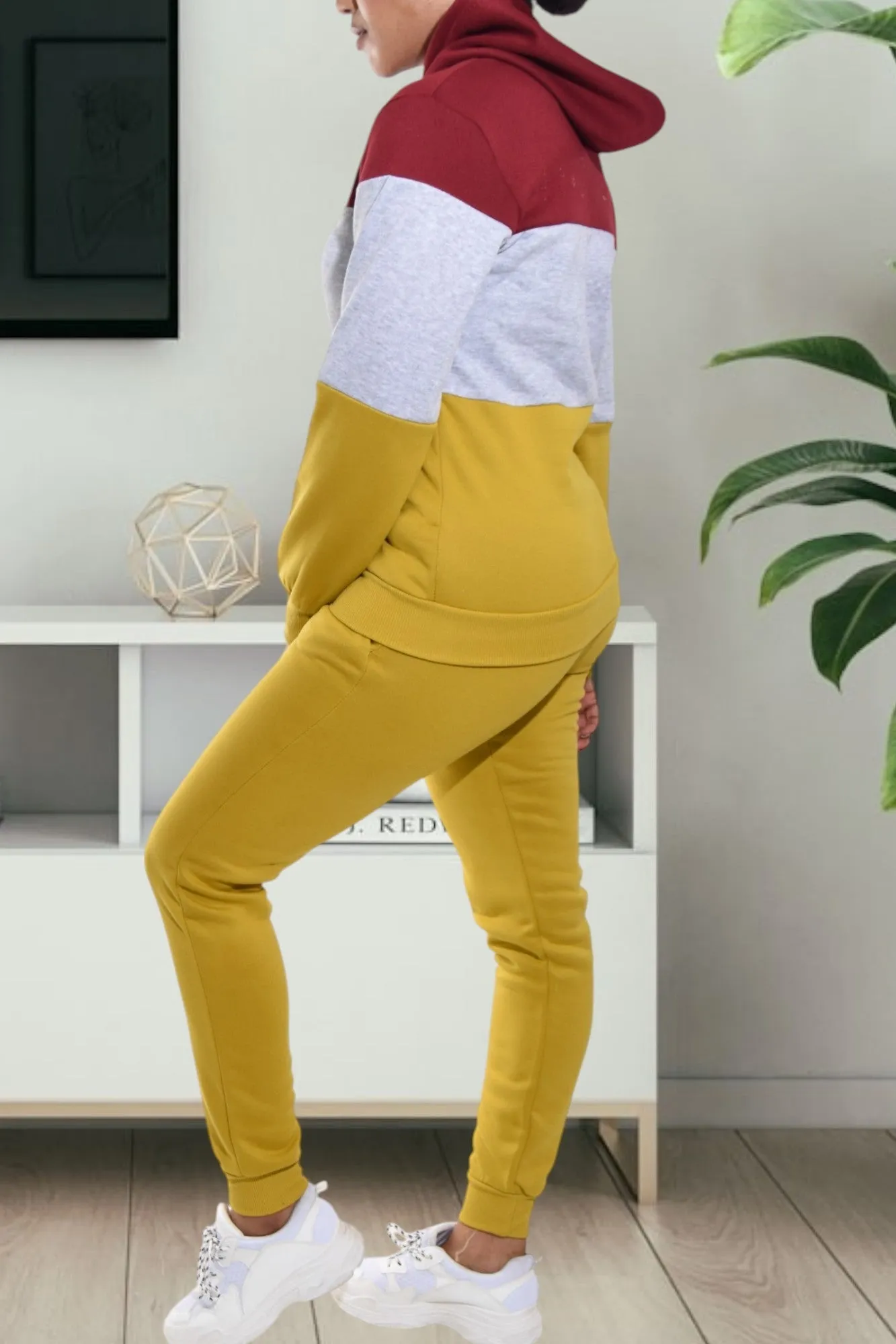 Mustard Color Block Fleece Tracksuit
