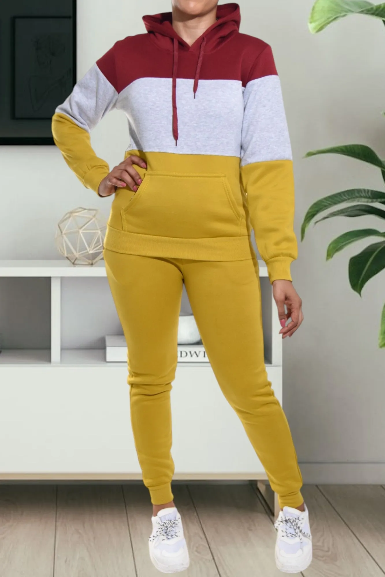 Mustard Color Block Fleece Tracksuit