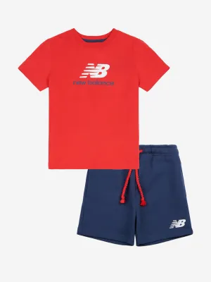 New Balance Boys Colourblock T-Shirt and Shorts Set in Red