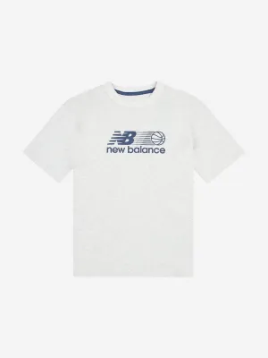 New Balance Boys Hoops Branded Graphic T-Shirt in Grey