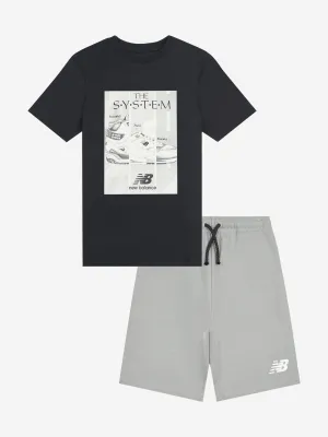 New Balance Boys The System Graphic T-Shirt and Shorts Set in Black