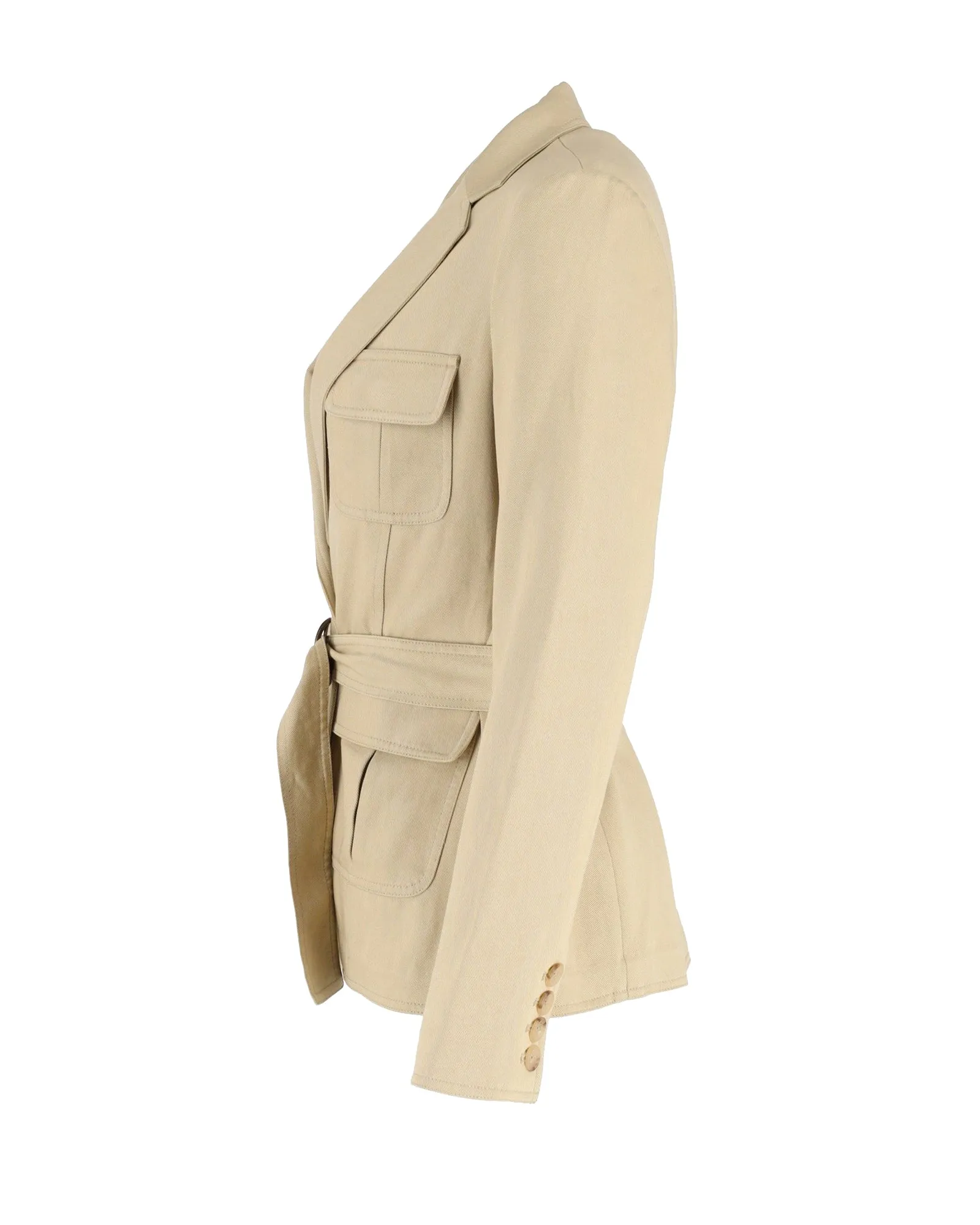 Nili Lotan Belted Utility Jacket in Beige Cotton