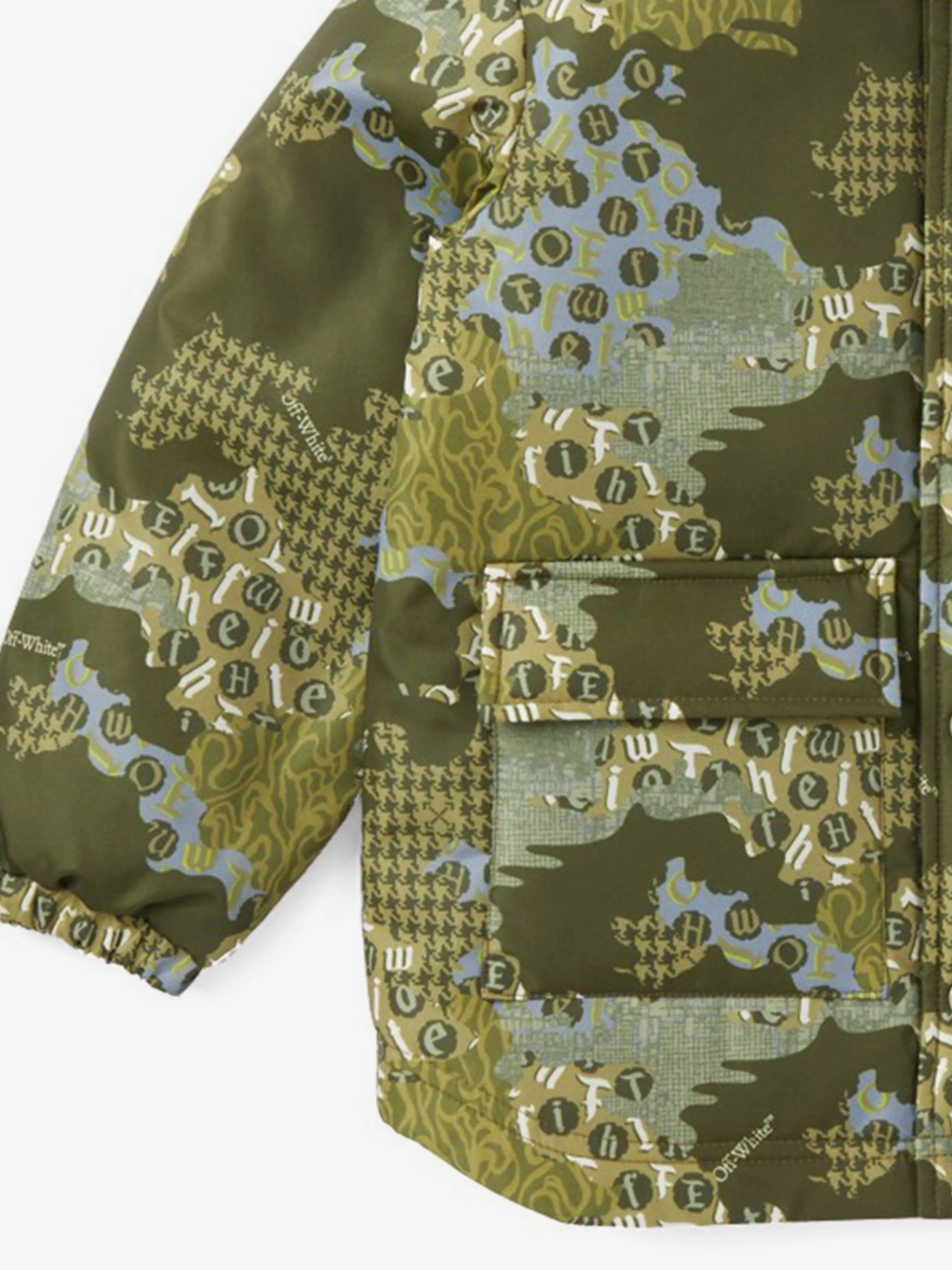 Off-White Boys Crazy Camo Padded Jacket in Green