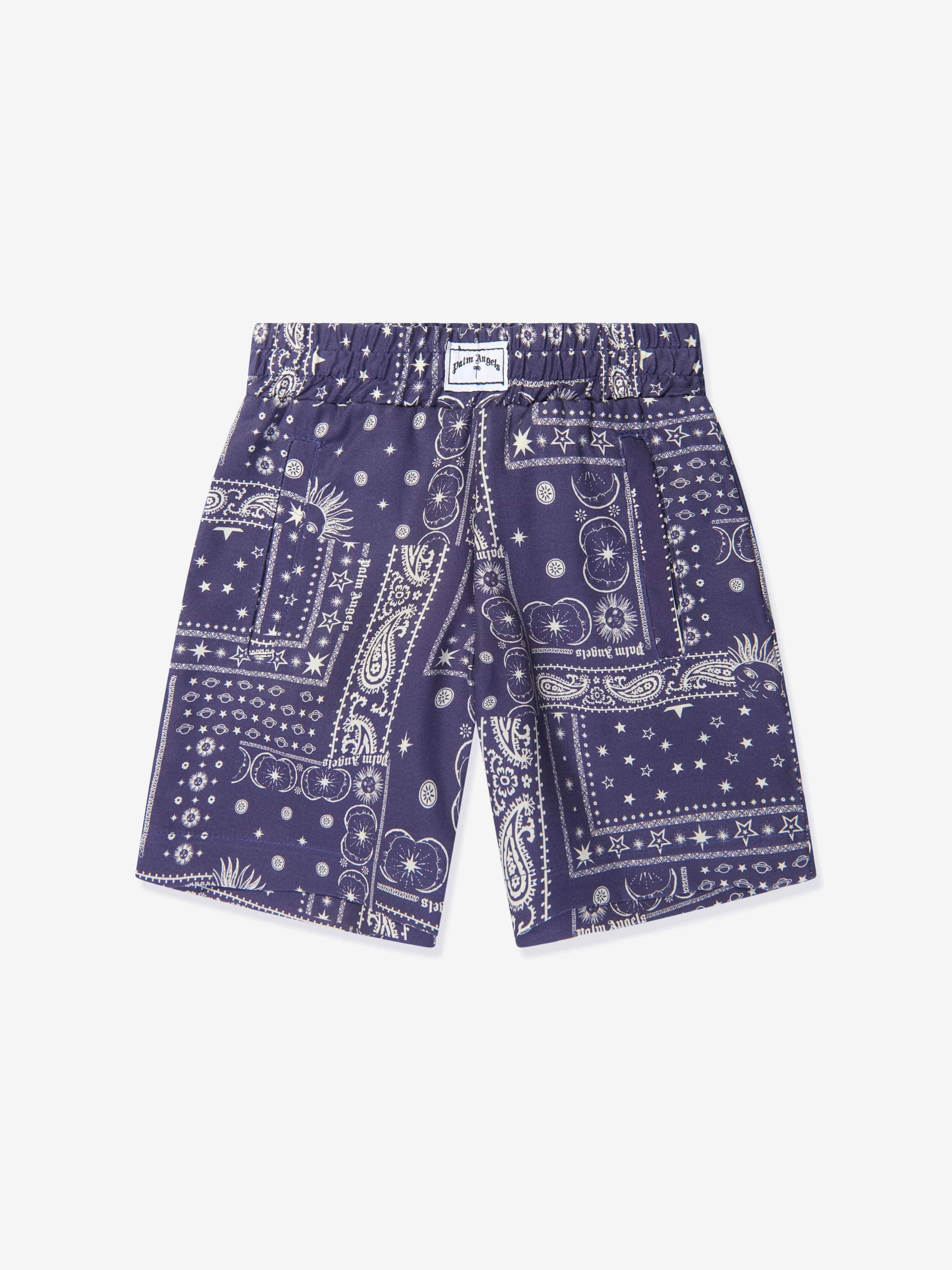 Palm Angels Boys Astro Paisley Shorts in Navy