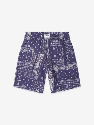 Palm Angels Boys Astro Paisley Shorts in Navy