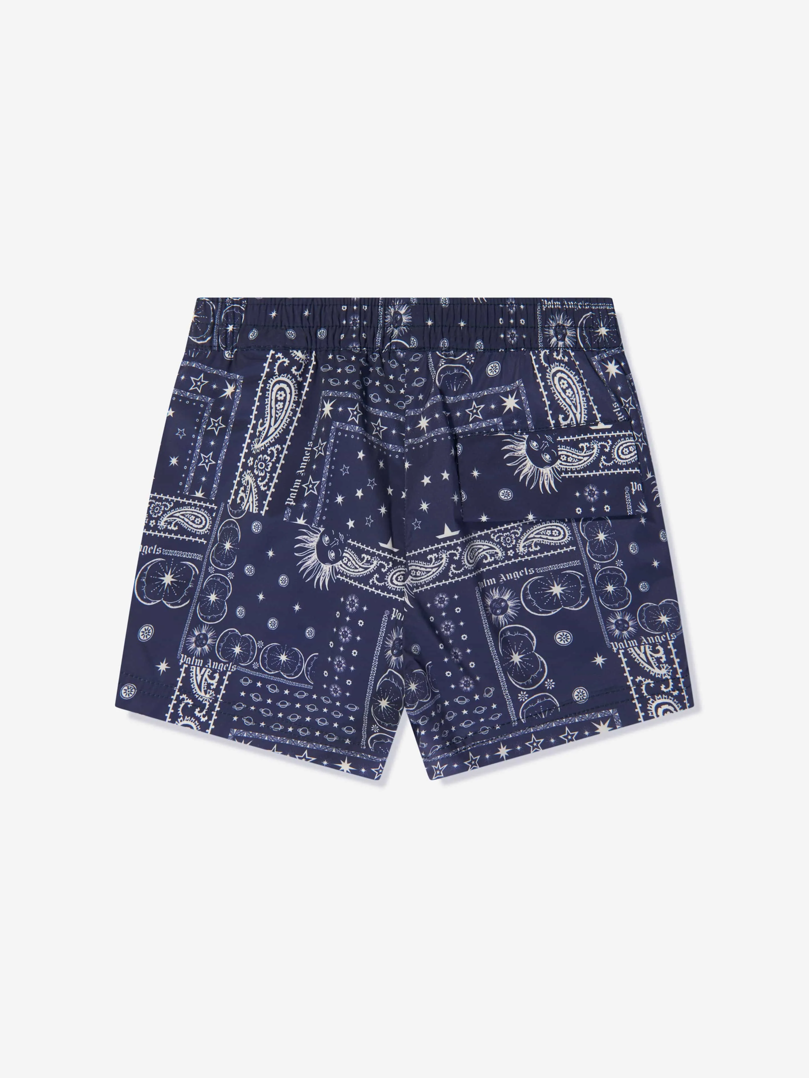 Palm Angels Boys Astro Paisley Swim Shorts in Navy