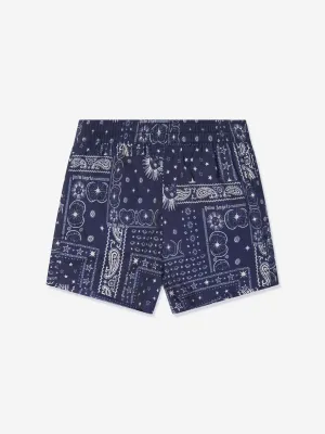 Palm Angels Boys Astro Paisley Swim Shorts in Navy