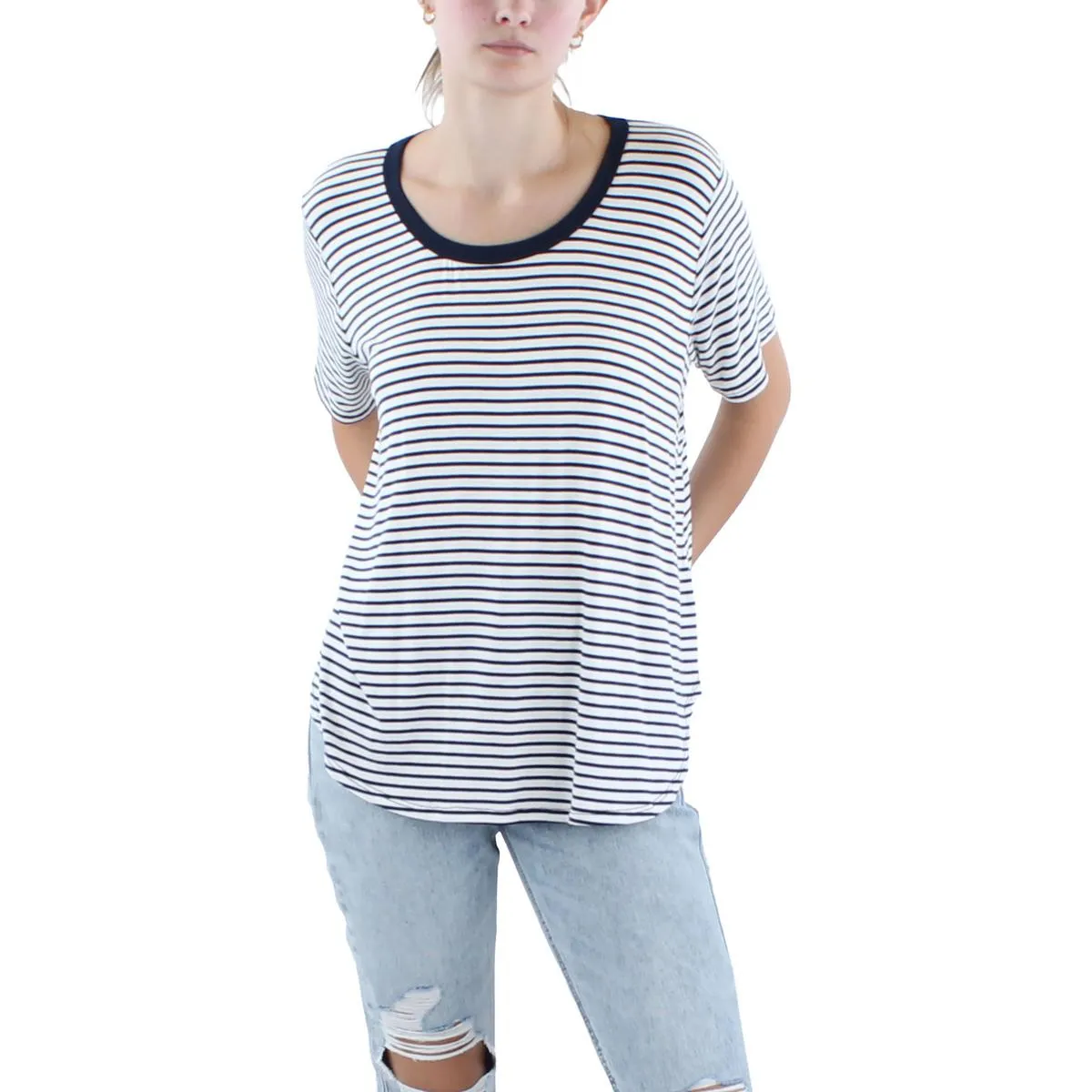 Plus Womens Striped Crewneck T-Shirt