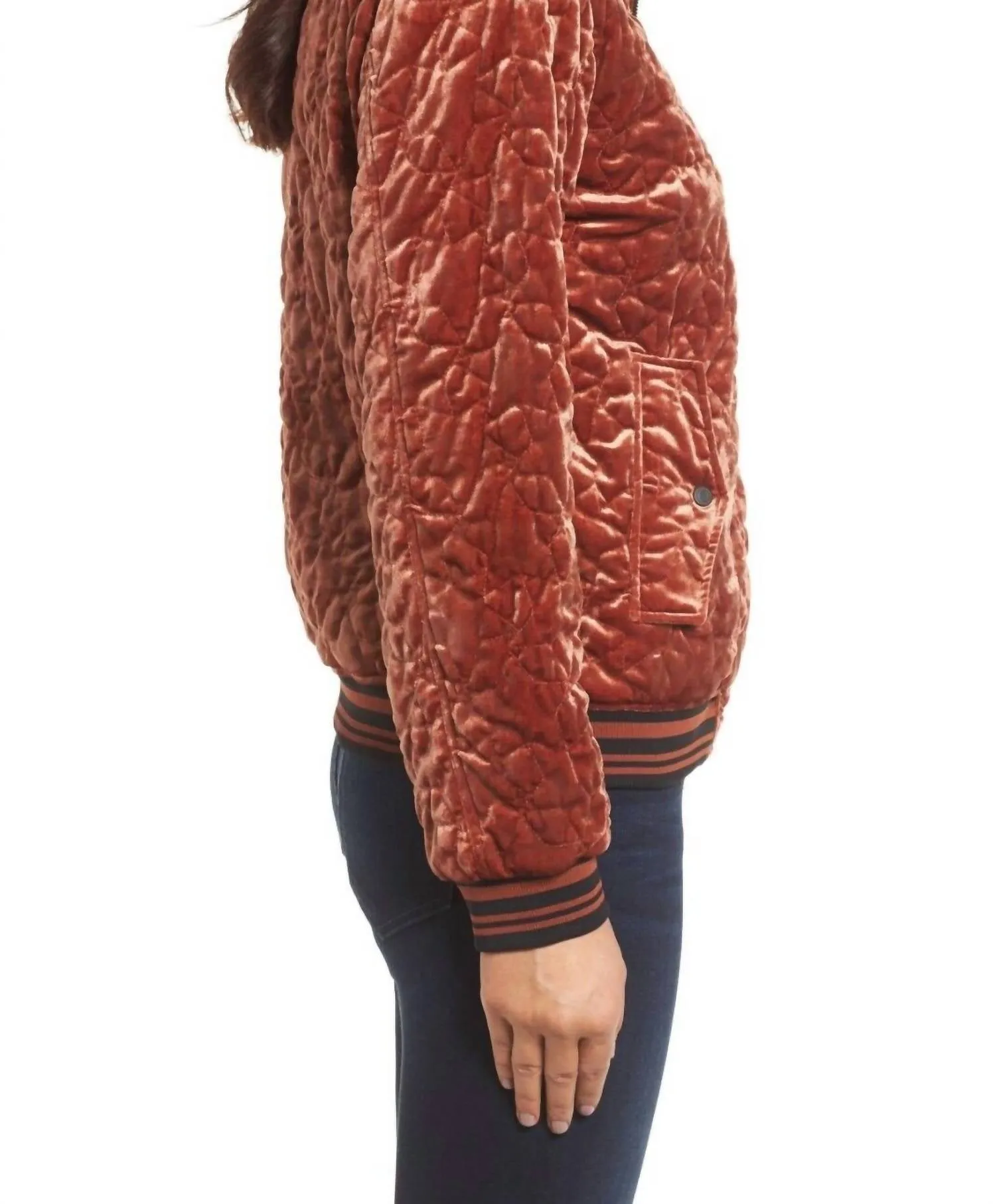 Quilted Velvet Bomber Jacket In Brown