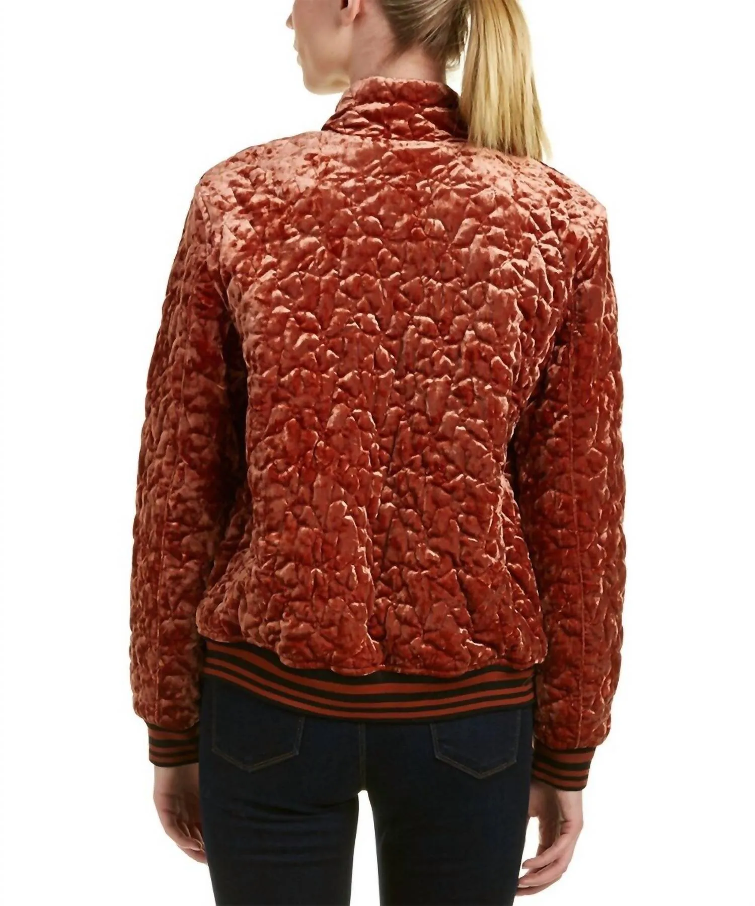 Quilted Velvet Bomber Jacket In Brown