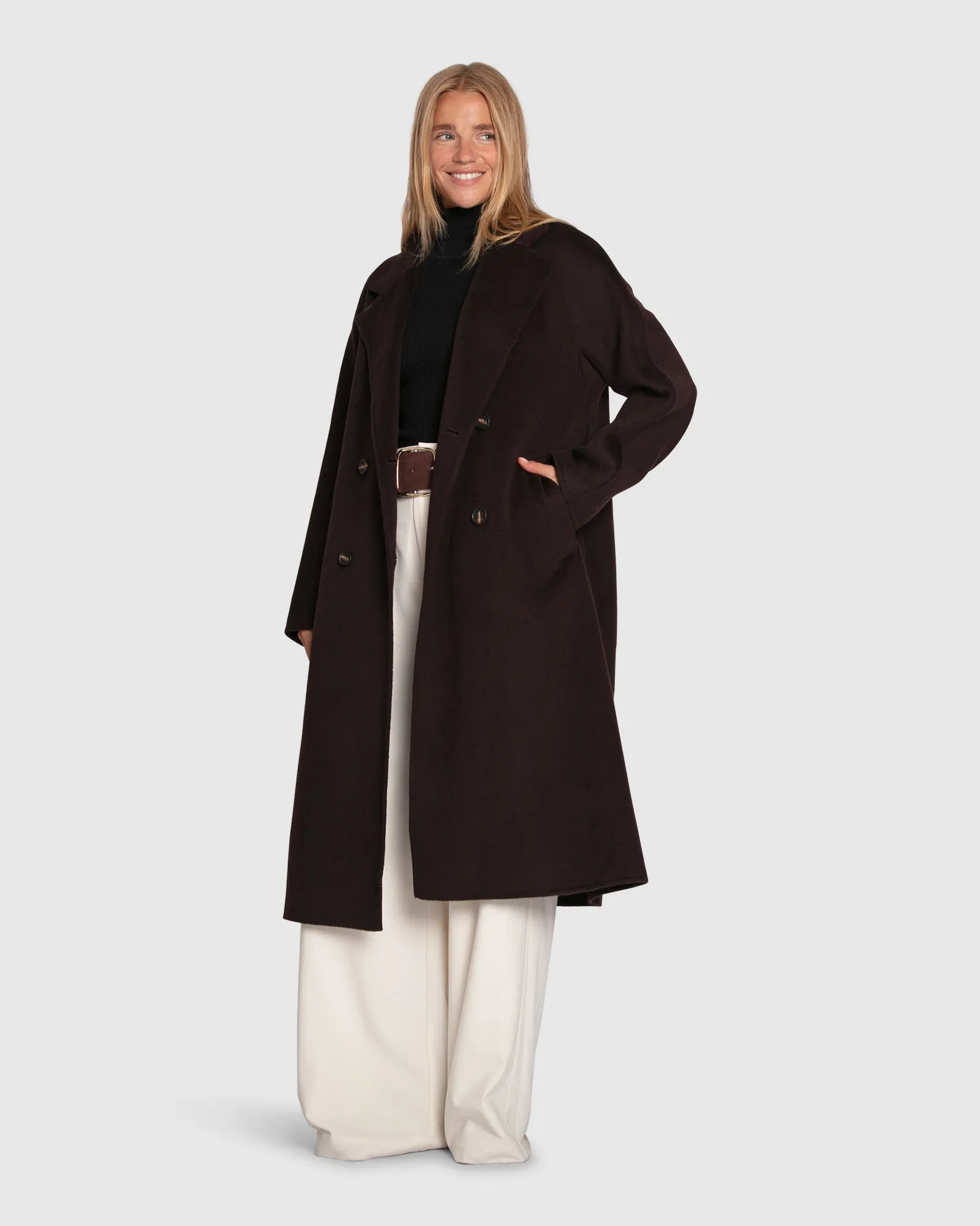 Real Love Double Breasted Maxi Coat - Chocolate
