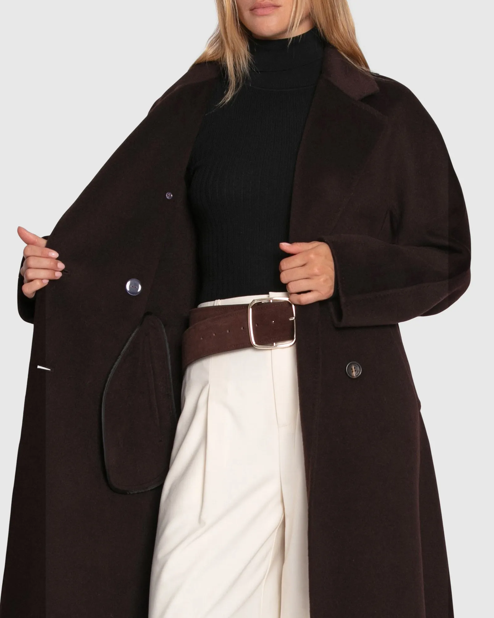 Real Love Double Breasted Maxi Coat - Chocolate
