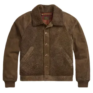 RRL By Ralph Lauren Shearling-Panelled Roughout Suede Jacket Vintage Brown