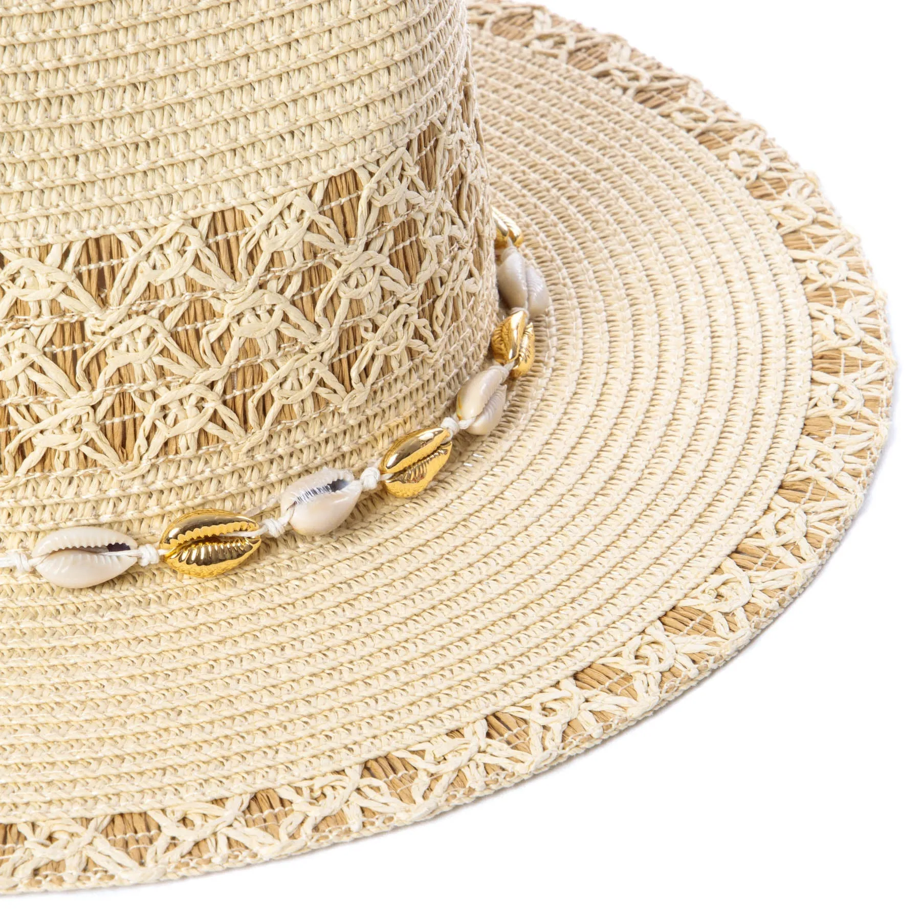 San Diego Hat Company Womens Fedoras Blanca - Ultrabraid Fedora with Seashell Trim