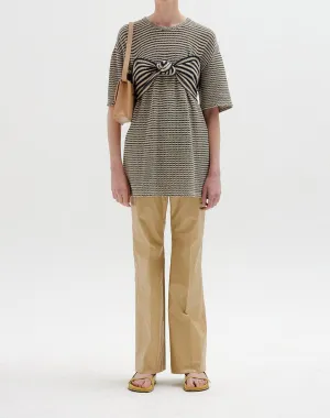 Sin Knotted Bustier T-Shirt In Navy/beige Stripe