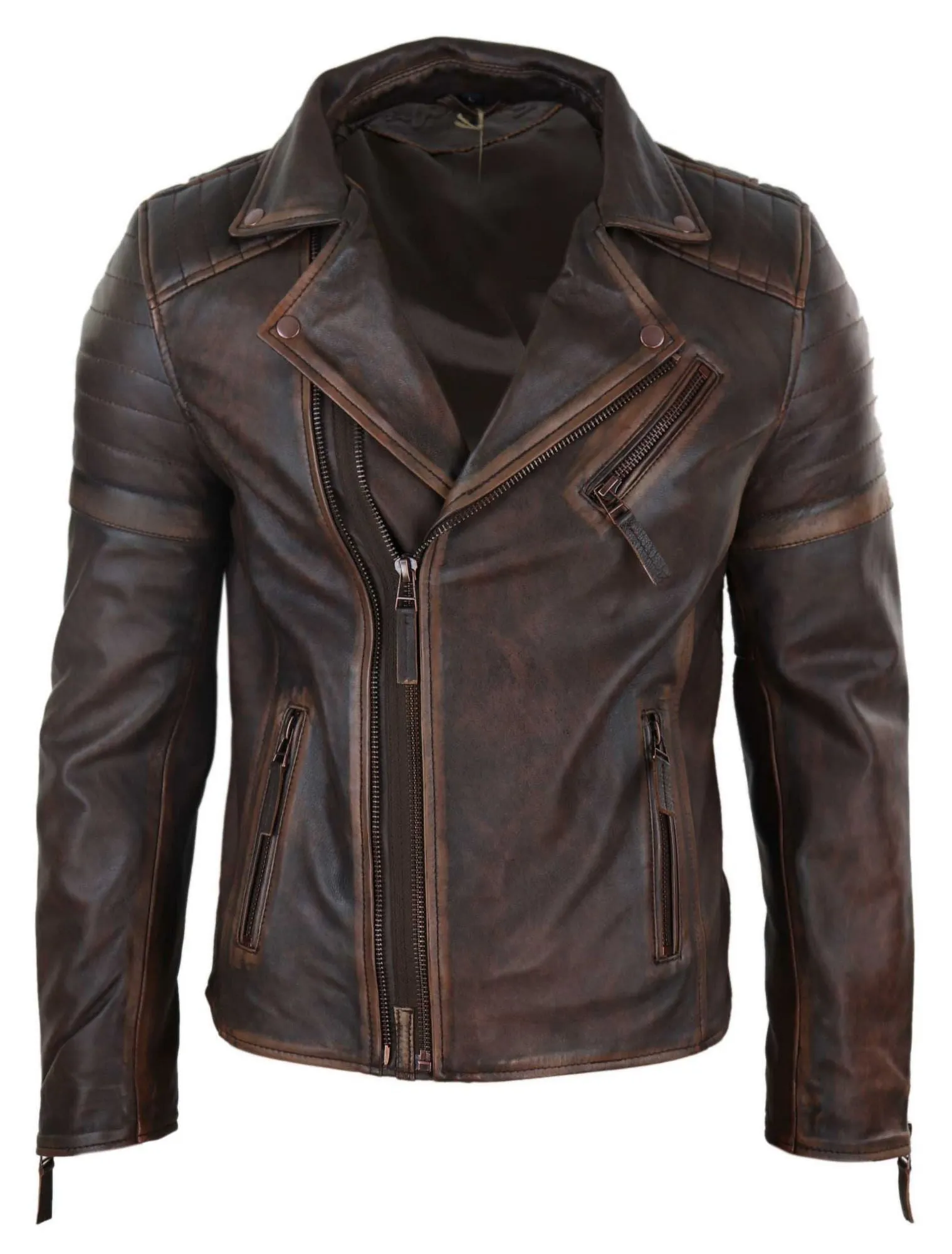 Slim Cross Zip Brando Real Leather Jacket