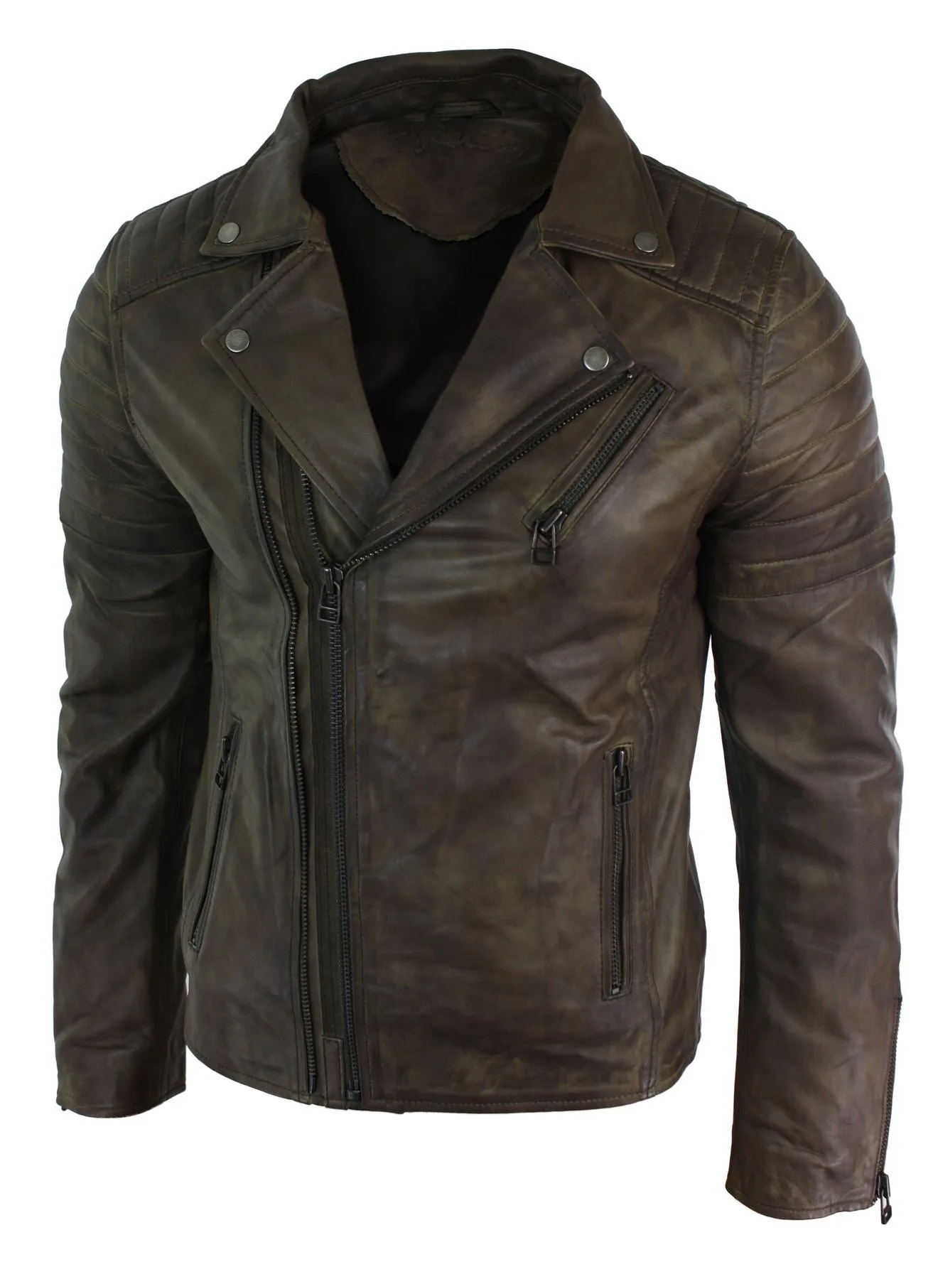 Slim Cross Zip Brando Real Leather Jacket