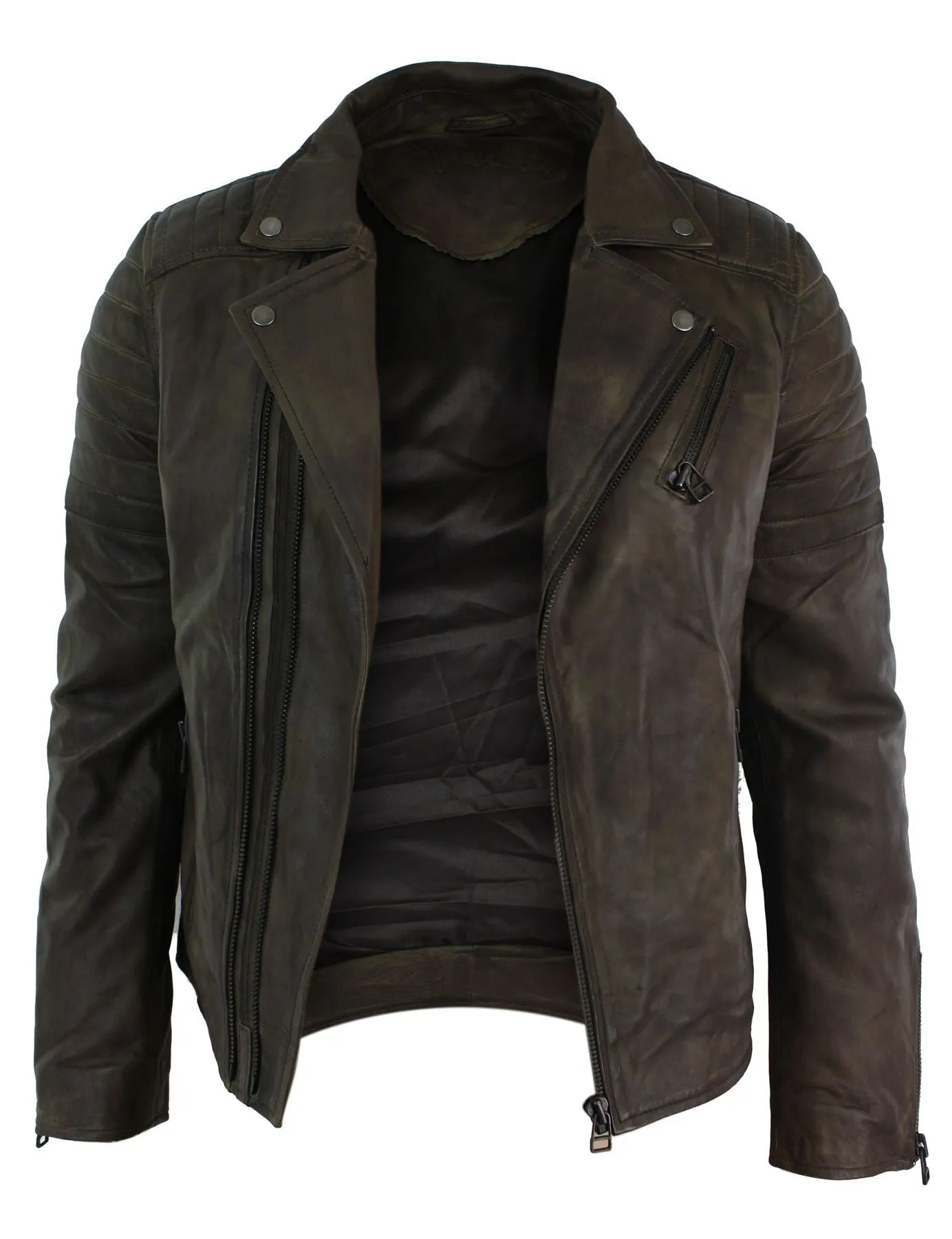 Slim Cross Zip Brando Real Leather Jacket