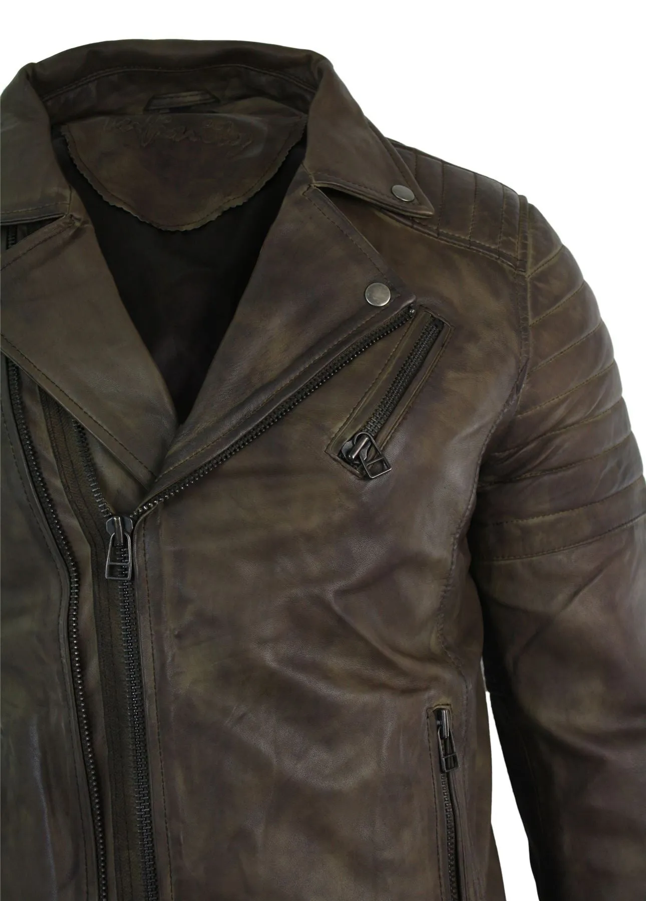 Slim Cross Zip Brando Real Leather Jacket