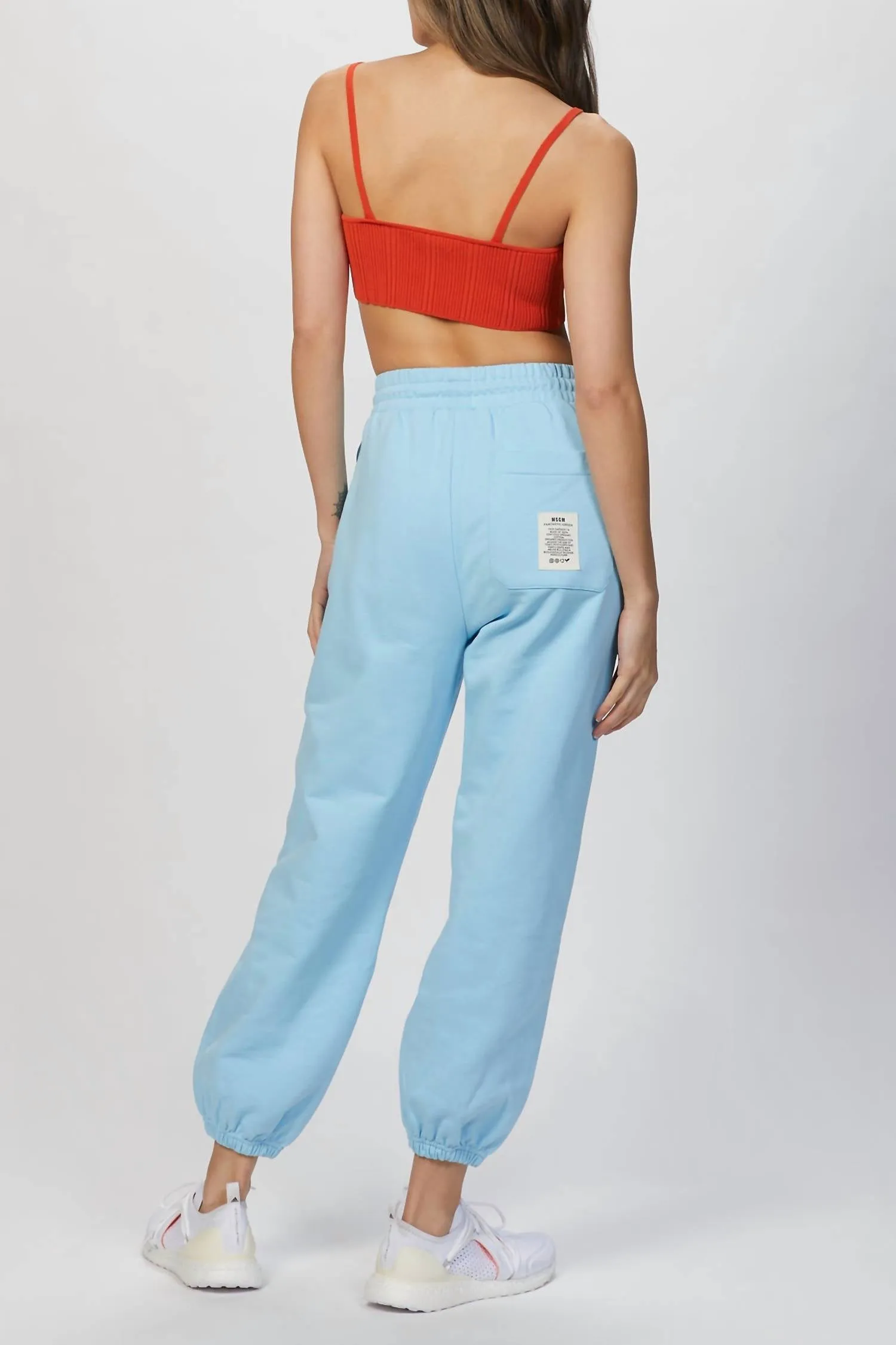 Slogan Print Track Pant In Light Blue