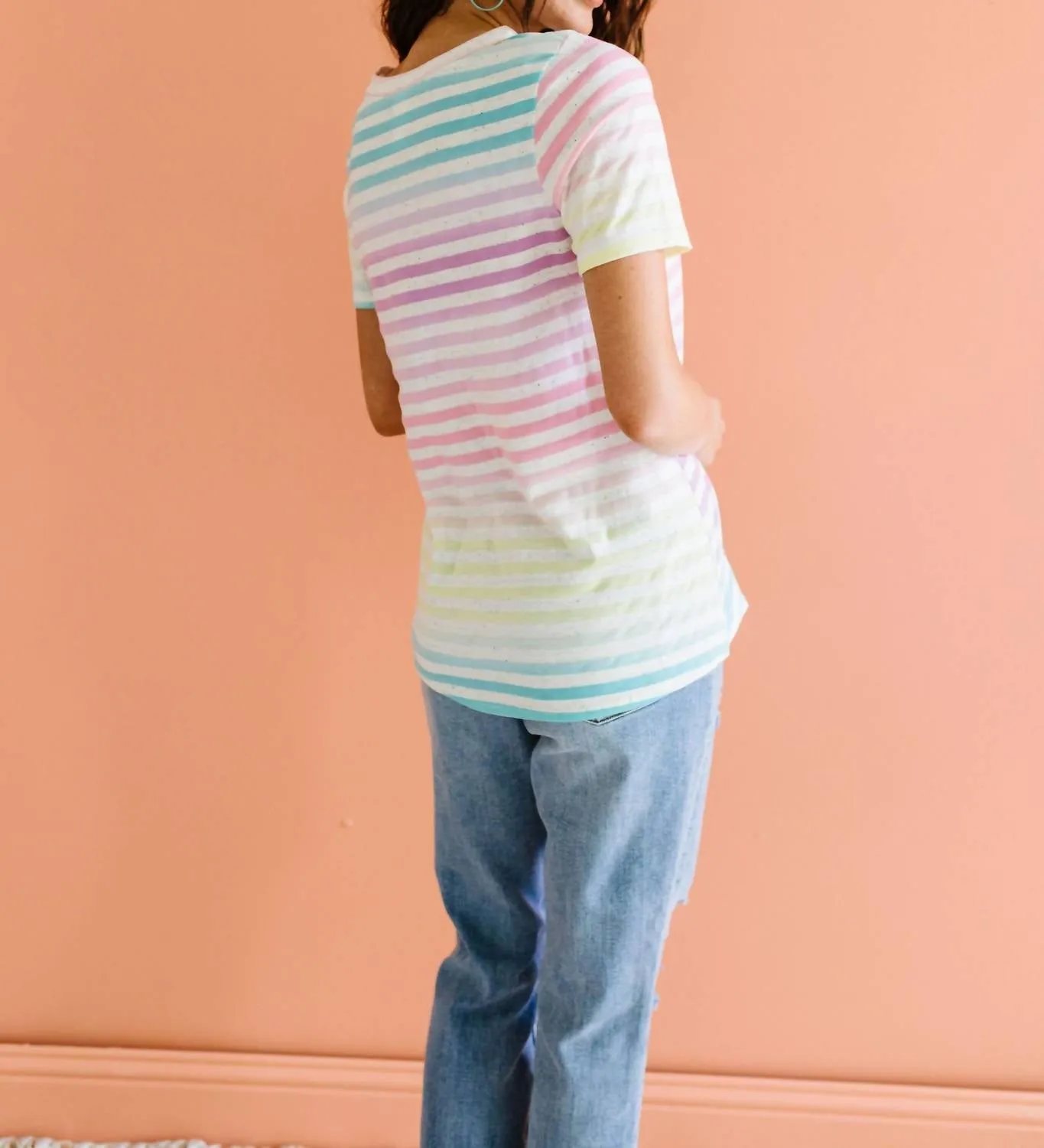 Striped V-Neck Tee In Burnout Pastel