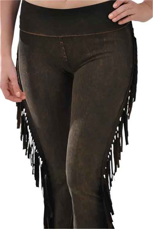 T-Party Fold Down Fringe Sides Mineral Washed Yoga Pants SS496