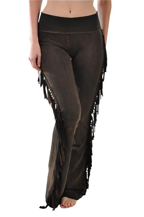 T-Party Fold Down Fringe Sides Mineral Washed Yoga Pants SS496