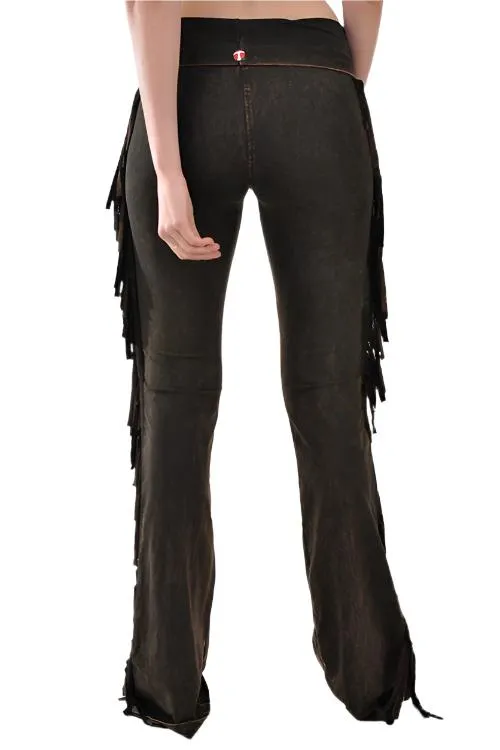 T-Party Fold Down Fringe Sides Mineral Washed Yoga Pants SS496