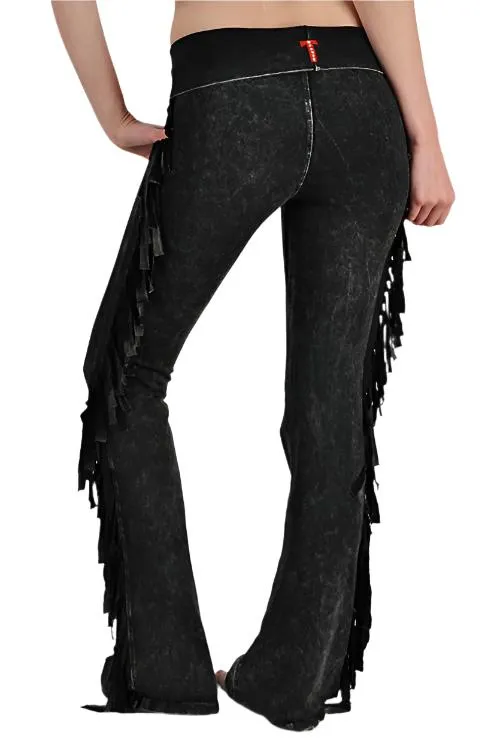 T-Party Fold Down Fringe Sides Mineral Washed Yoga Pants SS496