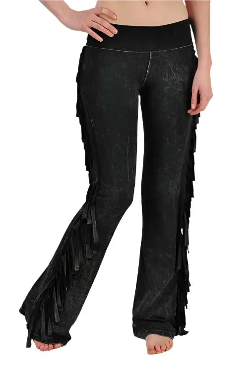 T-Party Fold Down Fringe Sides Mineral Washed Yoga Pants SS496