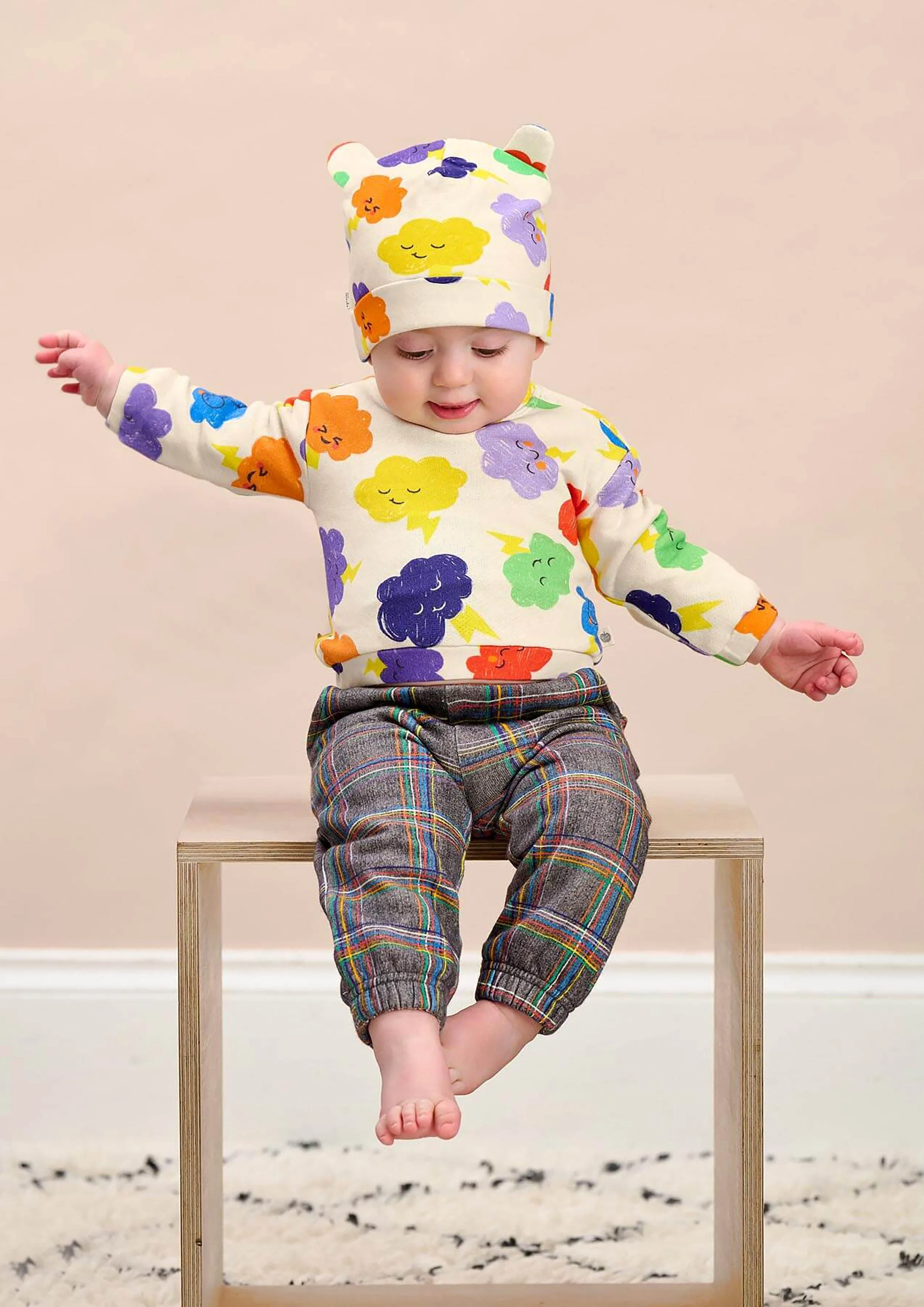 The Bonnie Mob Kids Tartan Joggers in Grey