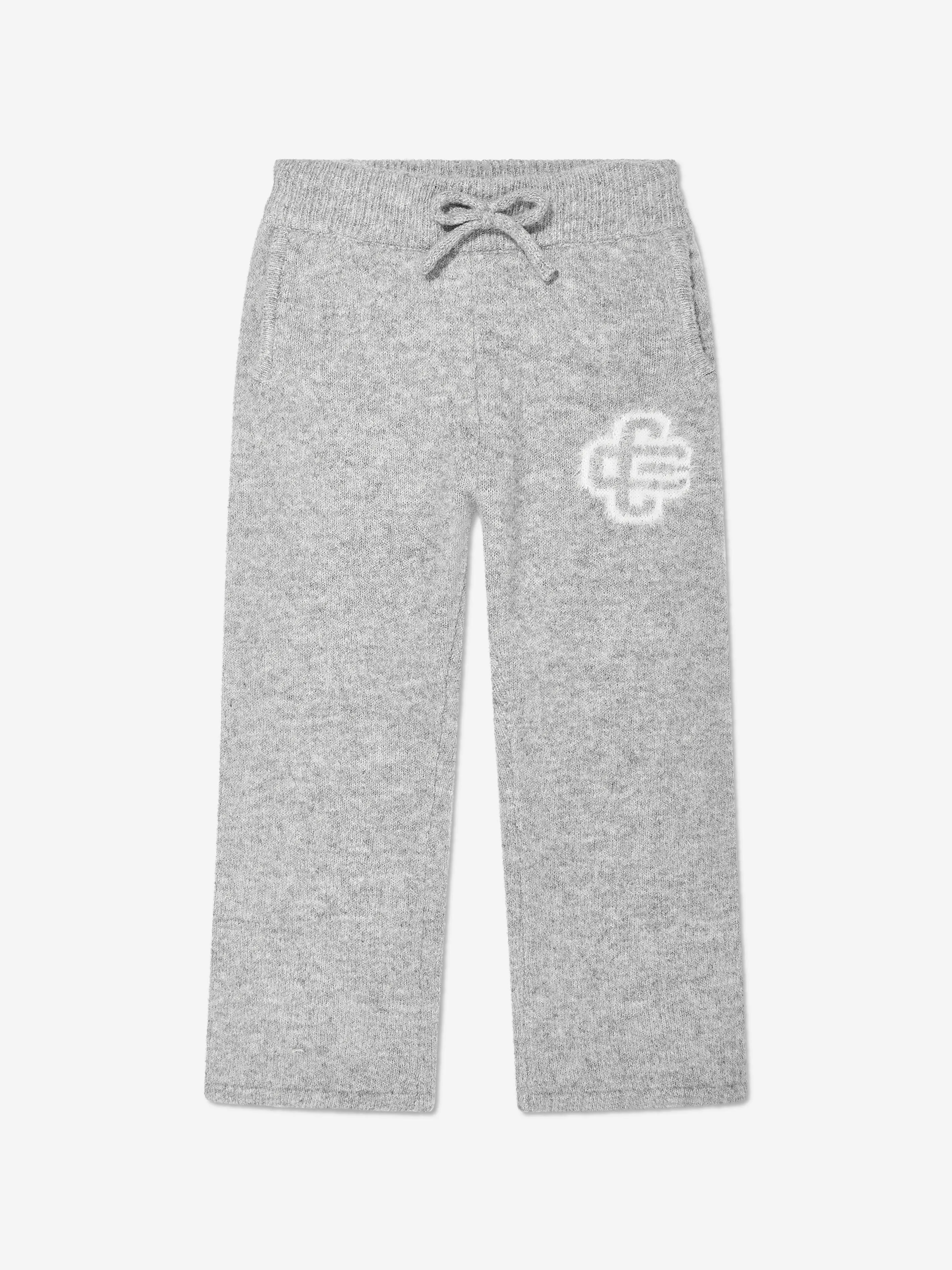 The Couture Club Kids Fluffy Knit Emblem Joggers in Grey