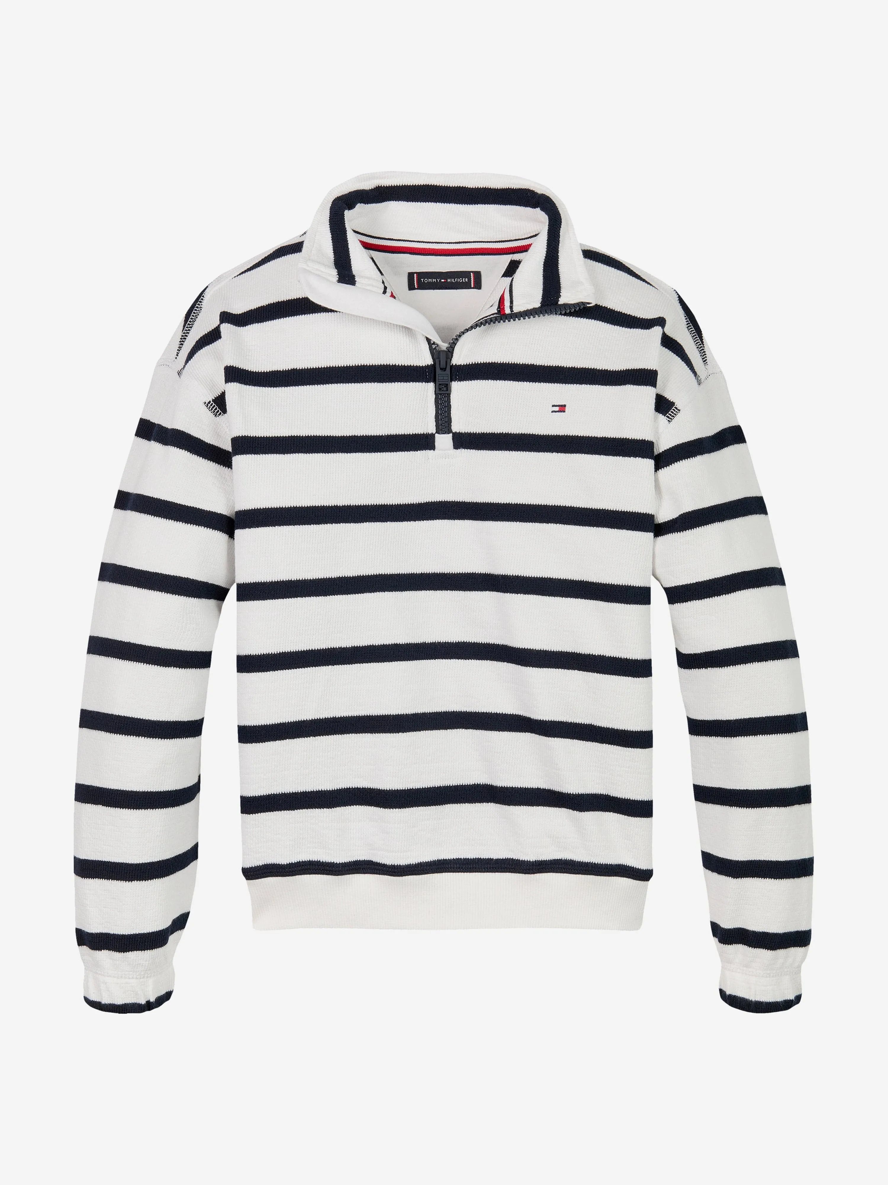 Tommy Hilfiger Boys Breton Stripe Half Zip Sweatshirt in White