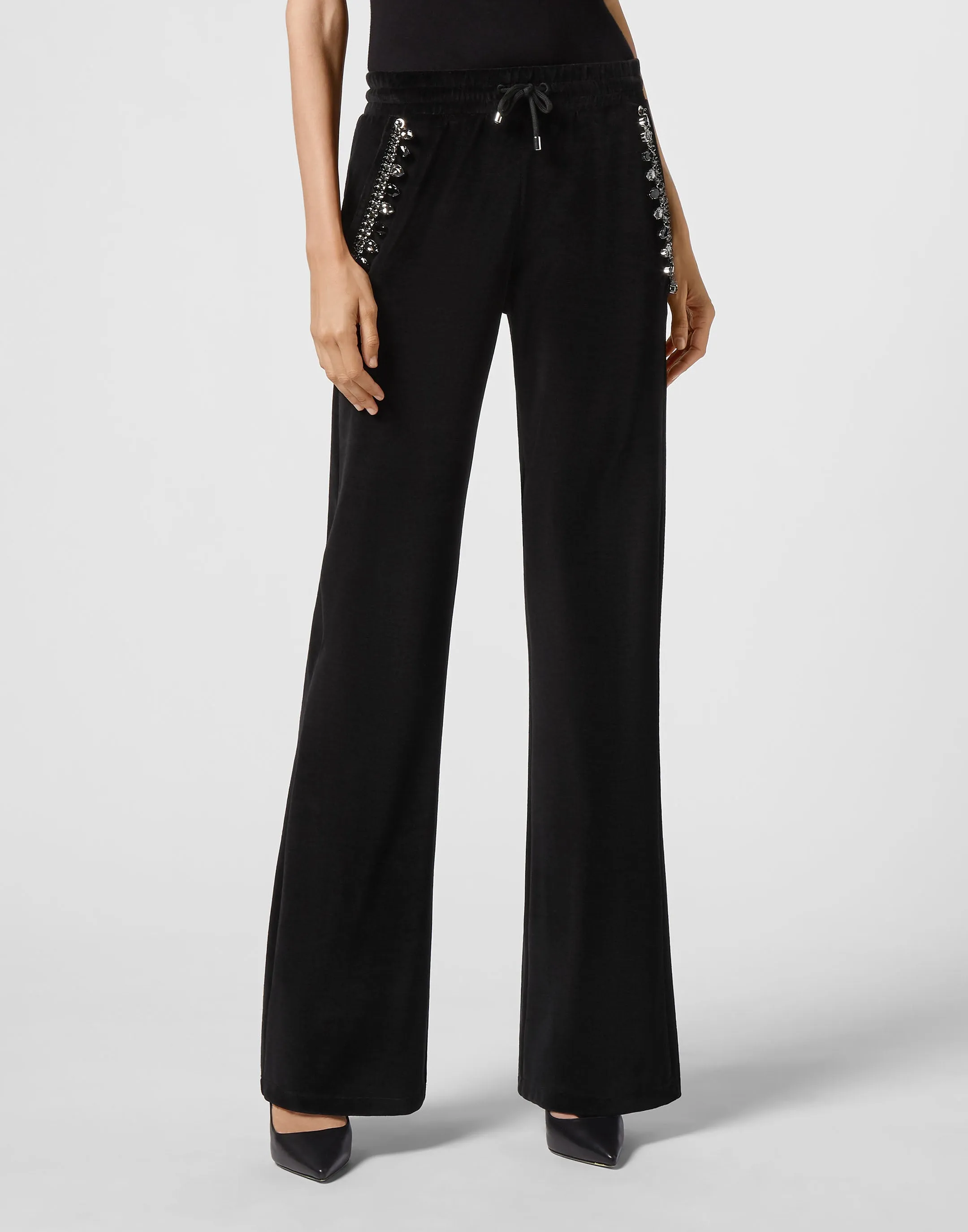 Velvet Jogging Trousers Crystal Chain