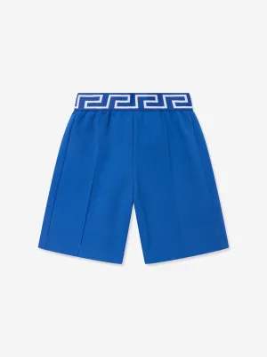 Versace Boys Embroidered Logo Shorts in Blue