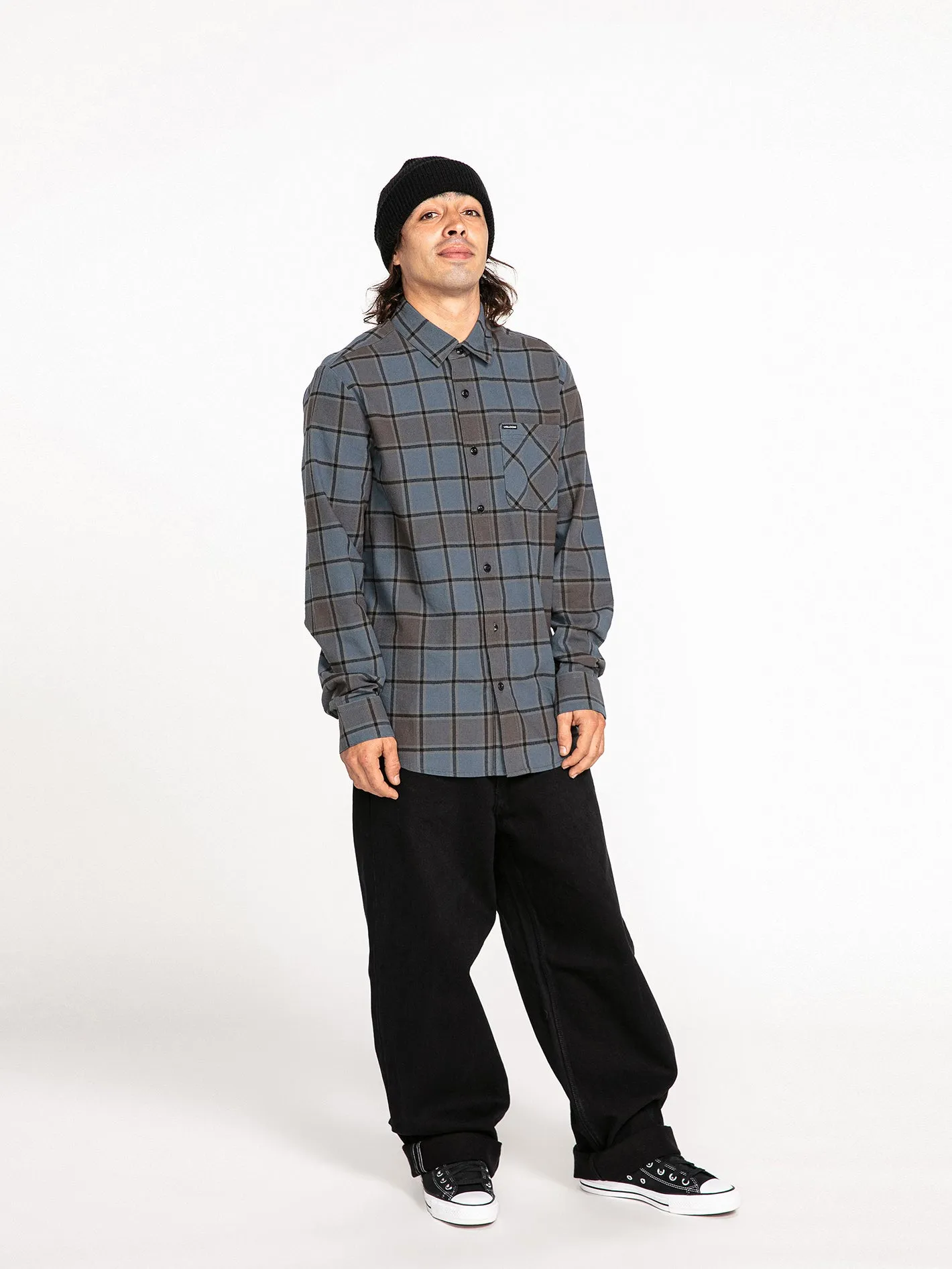 Volcom Caden Plaid Long Sleeve Flannel Marina Blue Volcom