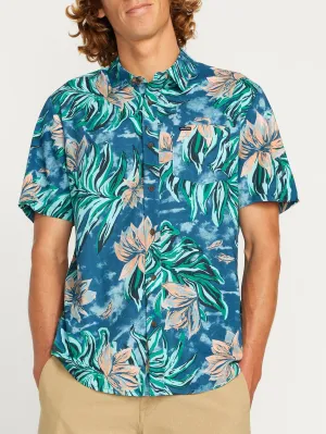 Volcom Marble Floral Men's Short Sleeve Shirt Aged Indigo Volcom
