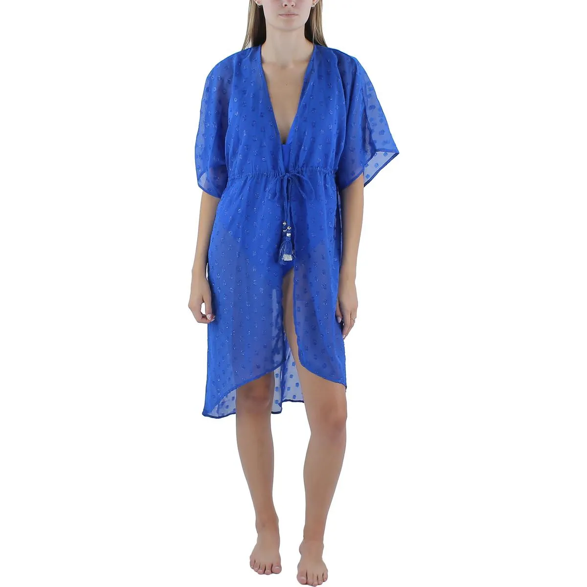 Womens Metallic Kimono Cover-Up