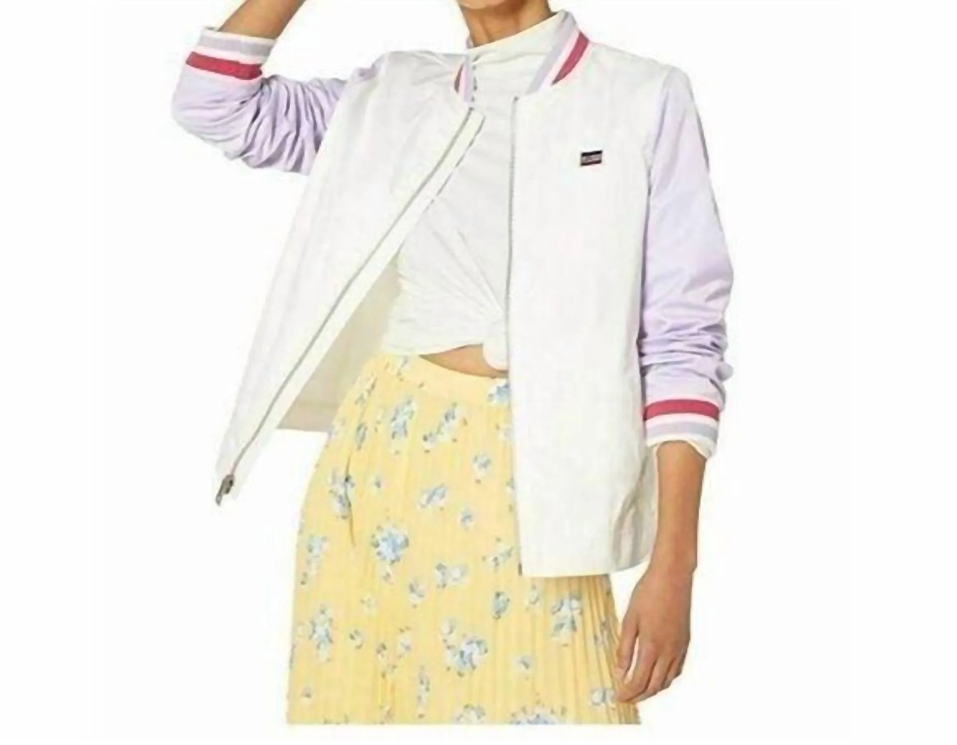 Women's Poly Satin Retro Bomber Jacket In White