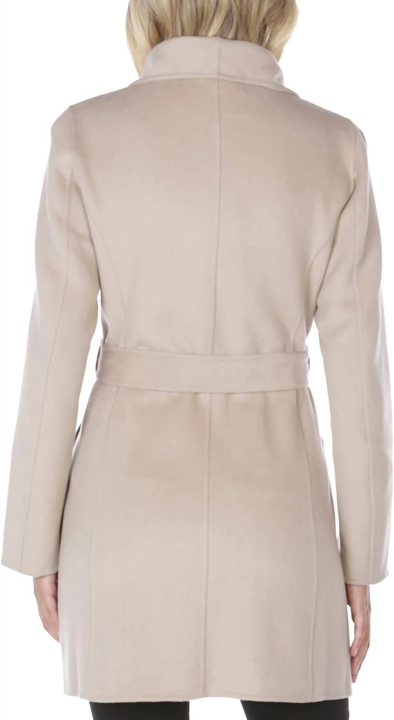 Wool Wrap Coat With Tie Belt In Soft Almond