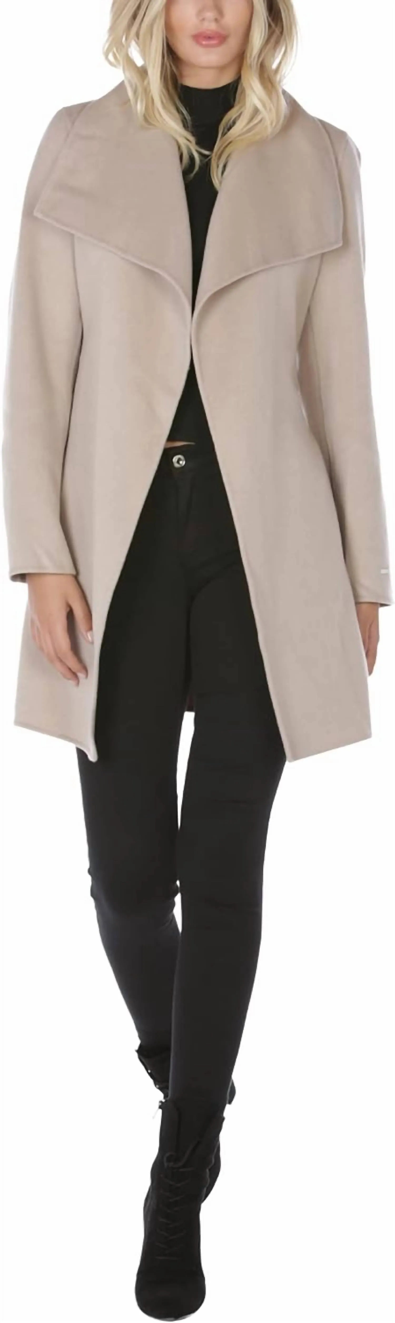 Wool Wrap Coat With Tie Belt In Soft Almond